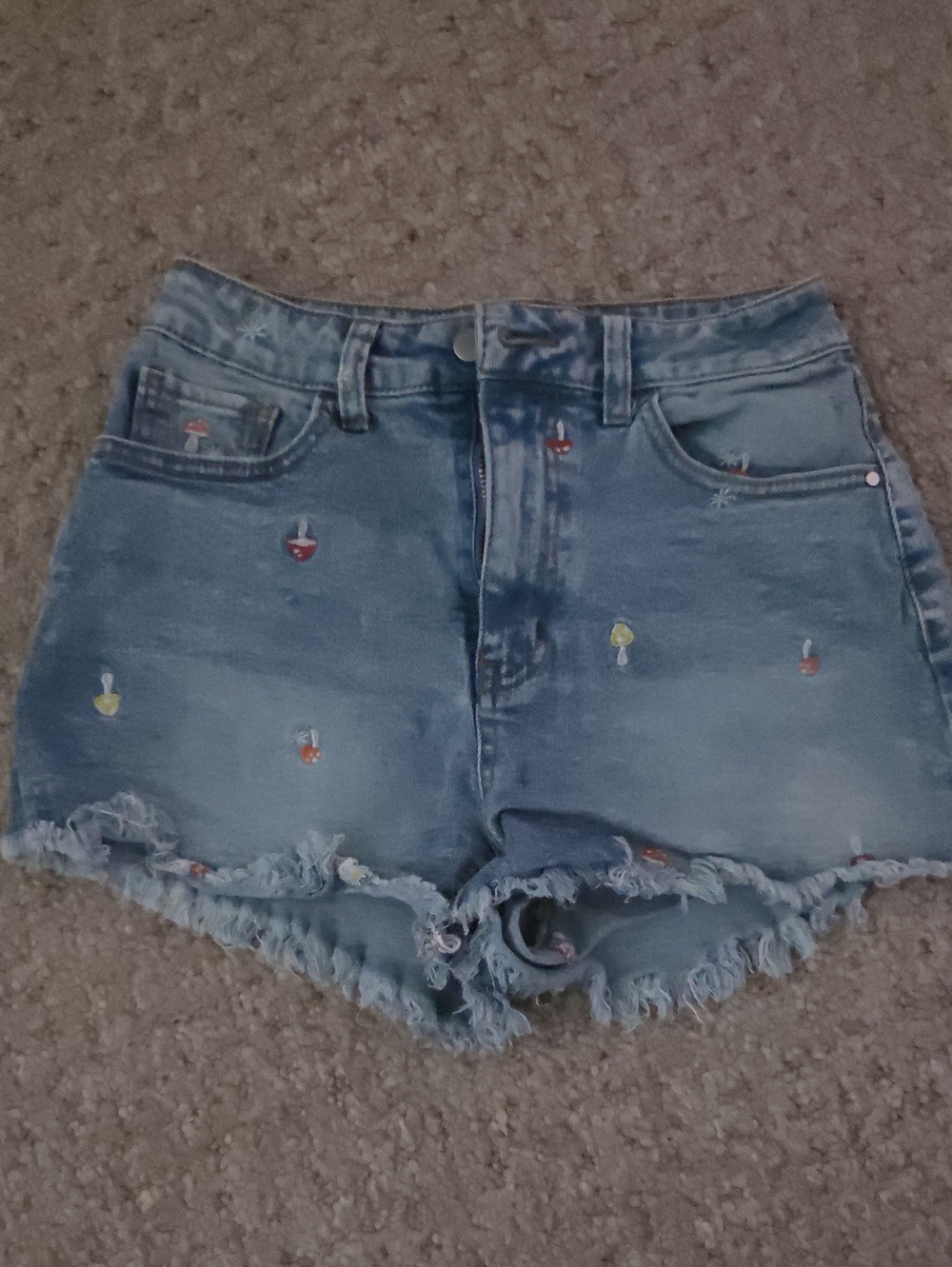 Tinseltown Light Blue Denim Embroidered High-Rise Shorts